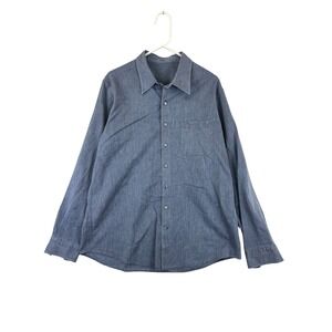 J. Hilburn Herringbone Button Down Shirt Long Sleeve‎ Men's XL Blue Italian